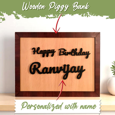 Personalized Wooden Piggy Bank with ₹1 Lakh Savings Tracker – Custom Money Saving Box