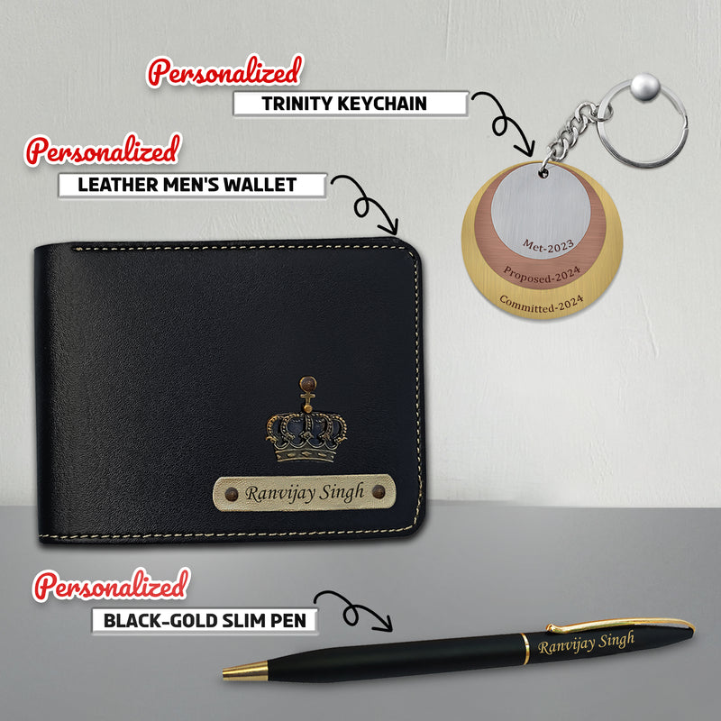 Valentine Combo (Male) – Personalized Keychain, Pen & Leather Wallet