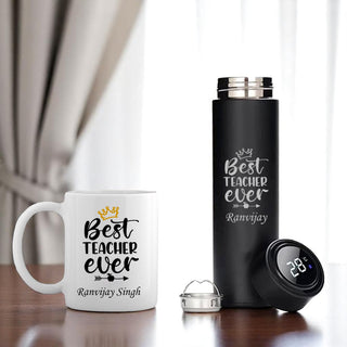 Teacher Drinkware Combo-Stylish Black Bottle with Teacher Logo & Coffee Mug.