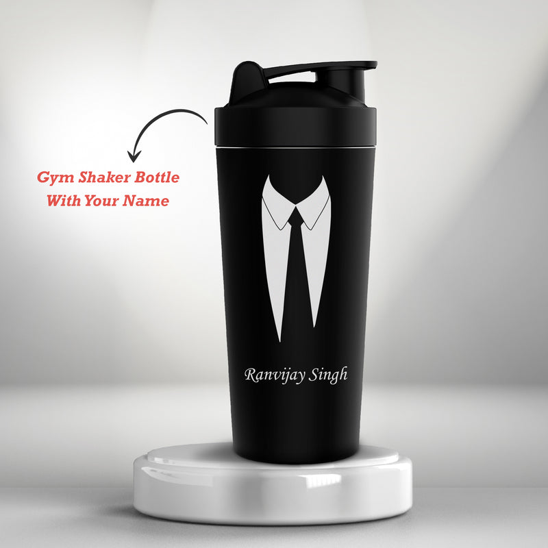 Water Bottle for Men With Name & Suit Design Engraved.