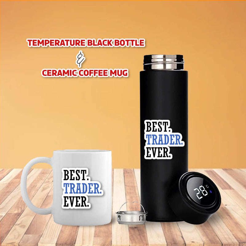 Trader Gift Set - Bottle & Mug with 'Best Trader Ever' Quote Printed.