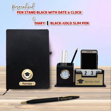 Personalized Graduation Gift Set – Engraved Pen, Diary & Pen Stand