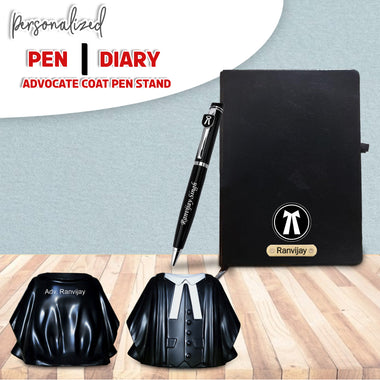 Customized Advocate Desk Set - Coat Pen Stand, Pen & A5 Diary.