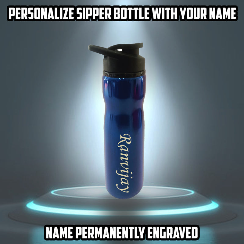 Personalized Glossy Sipper Water Bottle with Name Engraved.