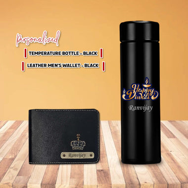 Diwali Gift Set – Wallet with King Charm, Bottle With Dry Fruits & Diyas