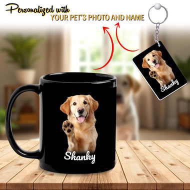 Black Custom Pet Photo & Name Mug with Keychain Dog.