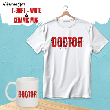 Personalized Doctor Gift Set – Custom Name Printed T-Shirt & Mug for Medical Professionals