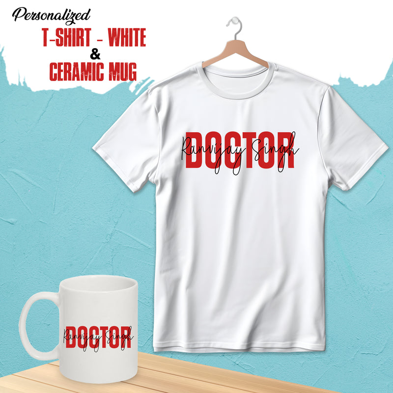 Personalized Doctor Gift Set – Custom Name Printed T-Shirt & Mug for Medical Professionals