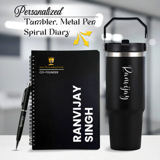 Customized Premium Gift Set with Pen, Spiral Diary & 900 ML Tumbler.