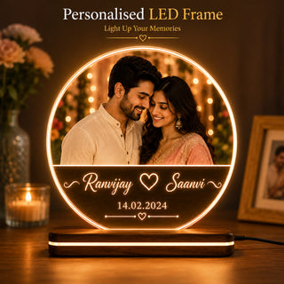 Personalized Round LED Photo Frame 6x8 Inch – Customized HD UV Printed Acrylic Lamp with Photo, Name & Date