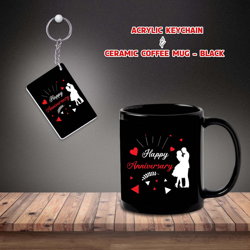 Anniversary-Black Patch Mug & Keychain with Happy Anniversary Quote Printed.