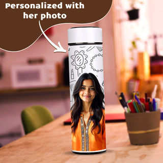 White Temperature Bottle – Personalized with Photo, Logo, or Wishes, 500 ML