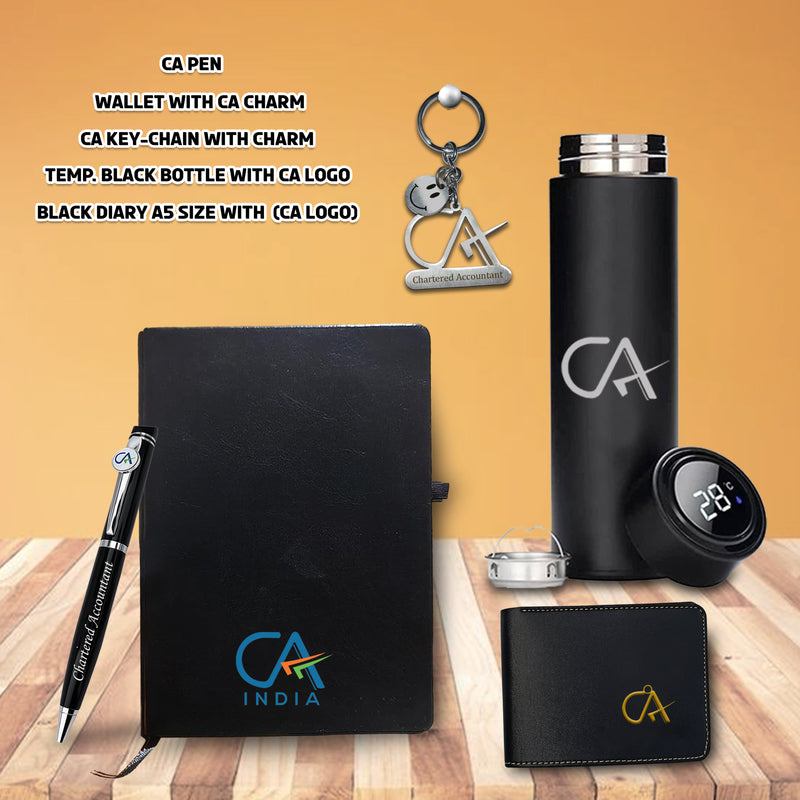 CA Premium Gift Set – Bottle, Pen, Wallet, Diary & Keychain.
