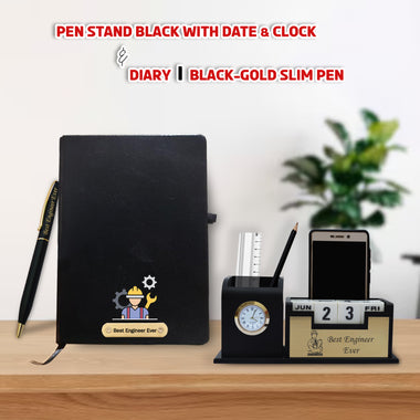 Engineer Combo - Pen Stand, Slim Pen & Diary with 'Best Engineer Ever' & Logo Engraved.