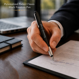 Customized Parker  Matte Black Fountain Pen with Silver Clip | Premium Personalized Gift