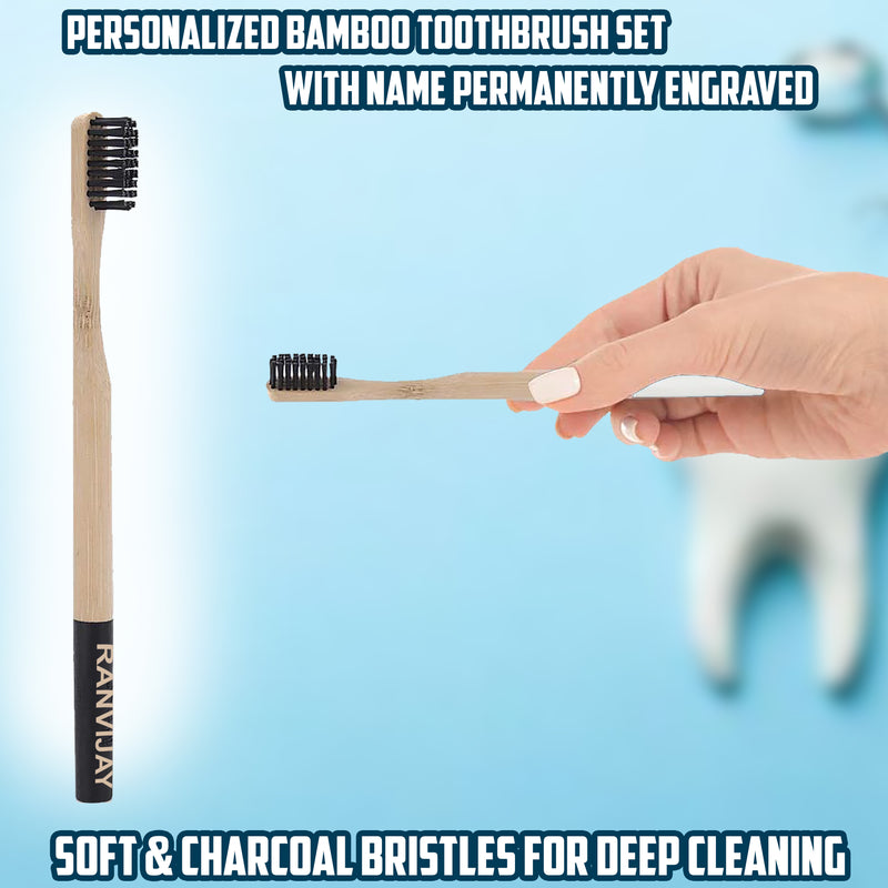 Bamboo Toothbrush set with name engraved.