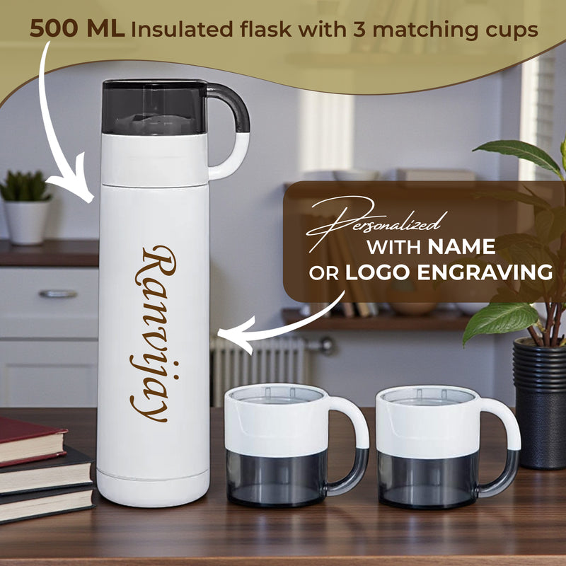 Customized Insulated Flask 3 Cup Set (500 ml) | Name & Company Logo Engraved