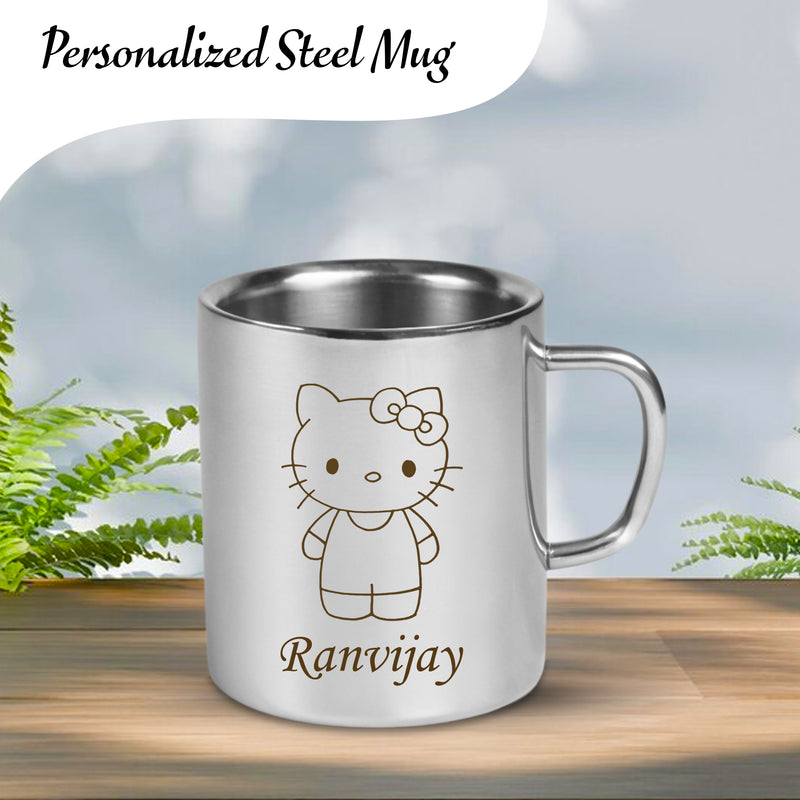 Personalized Stainless Steel Mug for Kids – Cartoon Character and Name Engraved