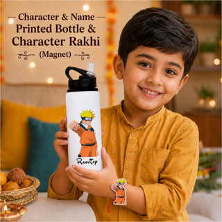 Customized 750 ML Aluminium Sipper Bottle with Name & Favourite Cartoon Print & Personalized Cartoon Caricature Rakhi (Copy) (Copy) (Copy)