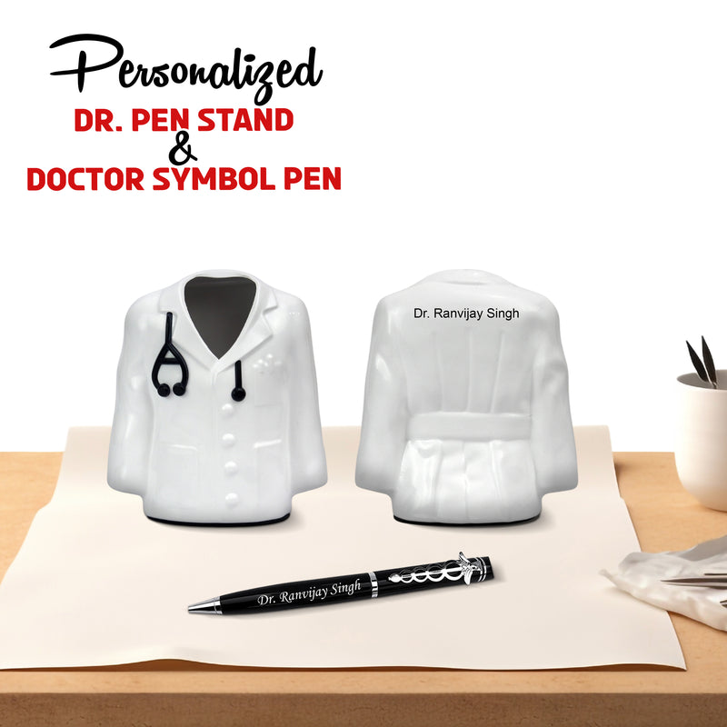 Personalized Doctor Coat Pen Stand with Permanently Engraved Name on Pen