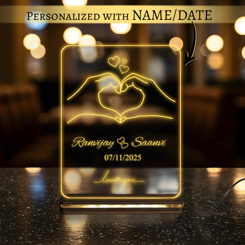 Personalized 3D Illusion LED Acrylic Lamp 6x8 inch for Couples – Customizable Night Light with Names & Date