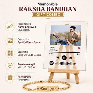 Customized Chain Rakhi with Name Engraving & Customized Spotify Photo Frame with Song Code