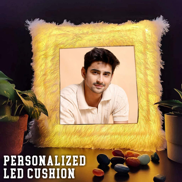 Custom LED Fur Pillow: Photo or Name Print.