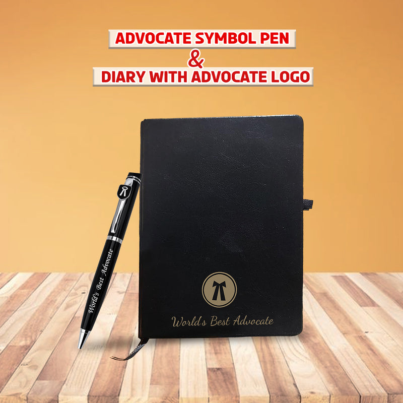 Advocate Desk Set: Pen & A5 Black Diary with Engraved Logo