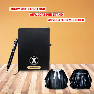 Advocate Desk Set: Pen Stand, Engraved Pen & A5 Diary with Advocate Logo.
