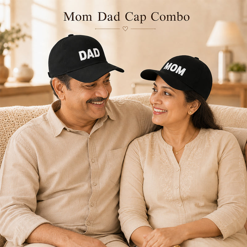 Premium Mom Dad Caps Set of 2 – Cotton Couple Hats for Parents