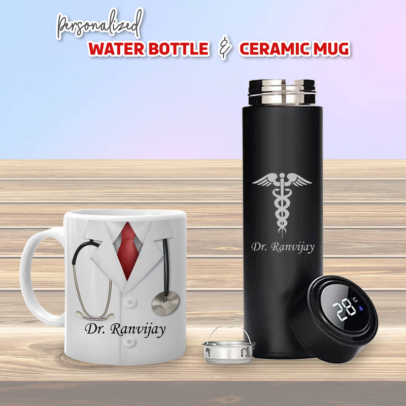 Doctor's Drinkware Combo: Custom Bottle & Mug with Doctor Logo.