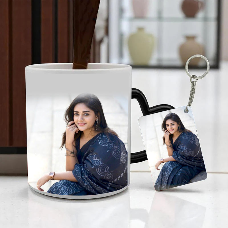 Photo Printed Magic Mug with Photo Keychain.