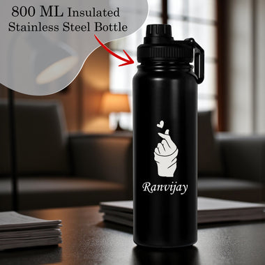 Personalized Steel Water Bottle 800 ml – Custom Name with Love Click Symbol