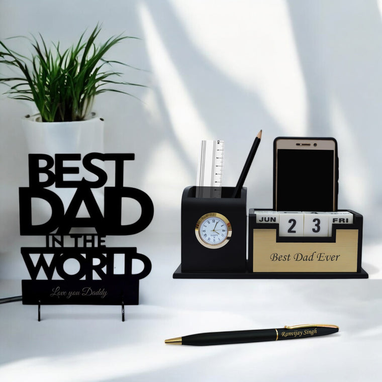 Best Dad Gift Combo - Engraved Pen, Pen Stand & Acrylic Stand