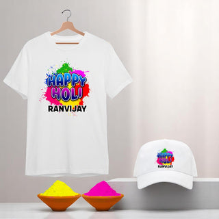 Personalized Holi Combo – T-Shirt & Cap with 2 Holi Colors