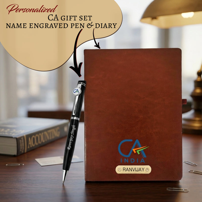 Customized Non-Dated Ruled Leather Diary with Name Printed & Colored Logo Embossed