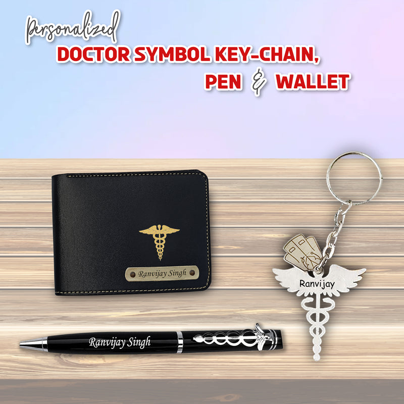 Doctor's Custom Combo Key-Chain with Dr. Logo,Doctor Symbol Pen & Wallet.