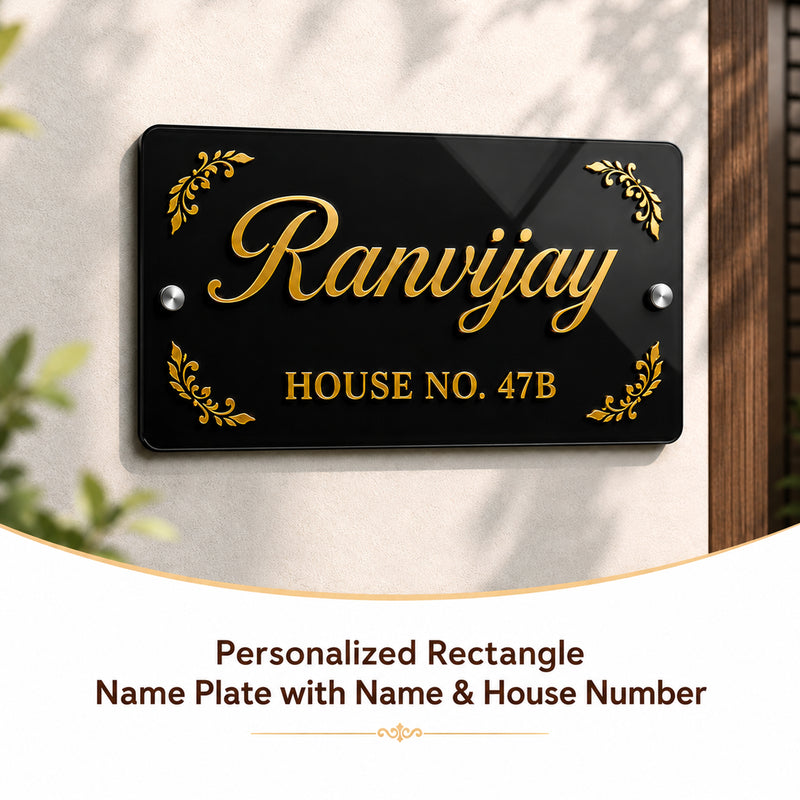 Customized Rectangle Acrylic Name Plate with Name & House Number.