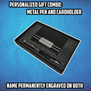 Customized Pen and Card Holder (Black and Silver)