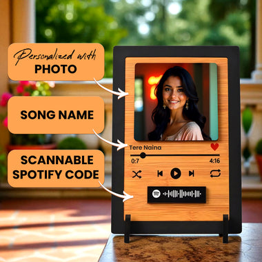 Custom Spotify Wooden Frame with Photo, Song Name & Scannable Code