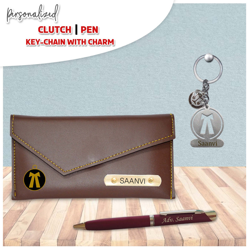 Personalized Advocate Combo-Advocate Key-Chain with Charm, Advocate Pen , and Clutch with Name & Adv. Charm.
