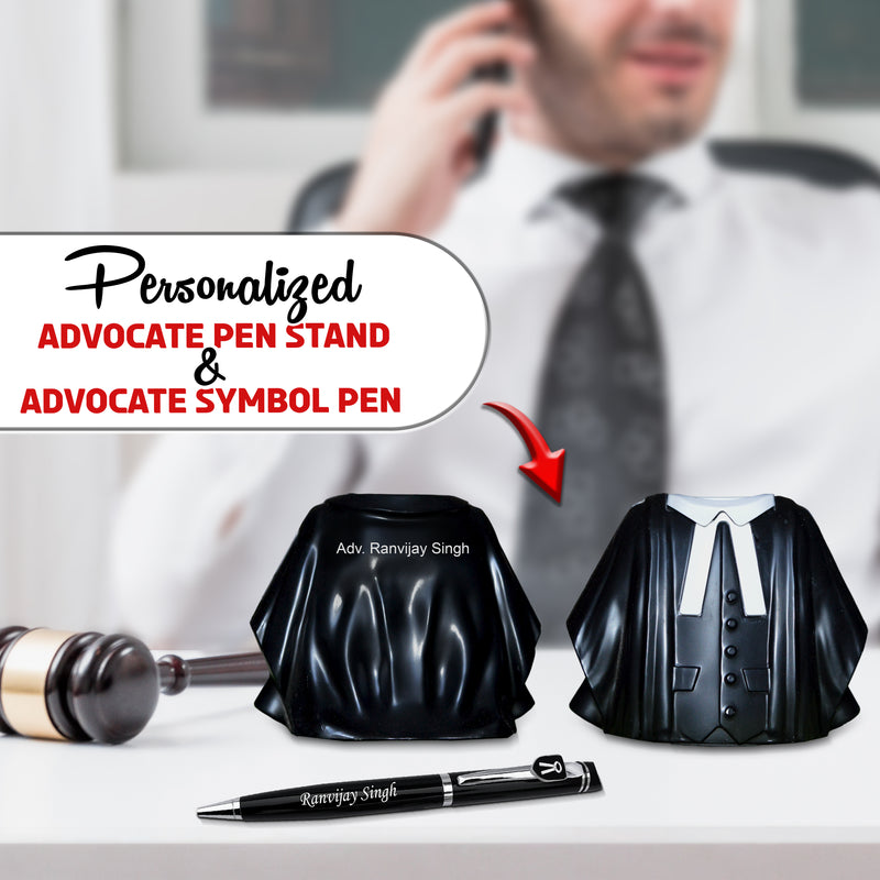 Customized Advocate Coat Pen Stand with Permanently Engraved Name on Pen.