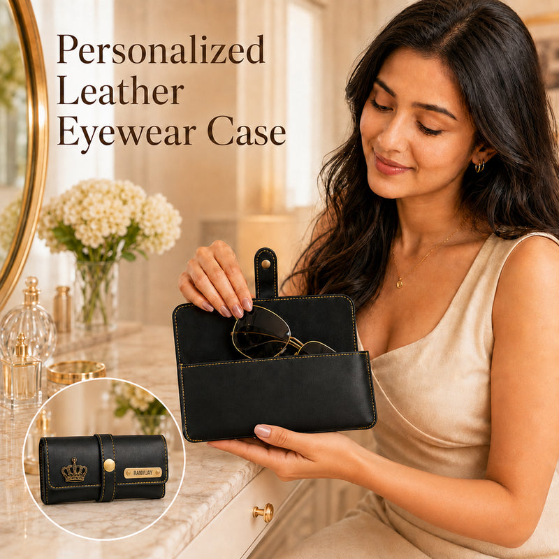 Personalized Leather Eyewear Case For Men/Women with Name & Charm.