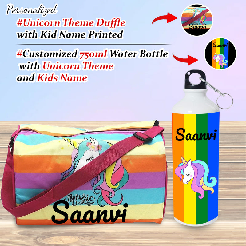 Kid's Duffle Bag & Bottle Combo Set with Child's Name Printed