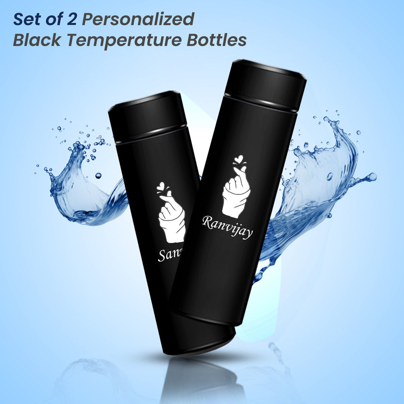 Personalized 500ml Steel Bottle Set of Two with Custom Name & Love Symbol