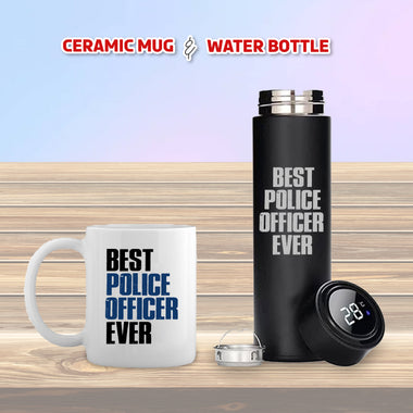 Black Bottle & Coffee Mug with 'Best Police Officer Ever' Quote.