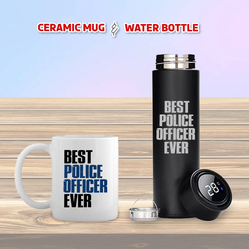 Black Bottle & Coffee Mug with 'Best Police Officer Ever' Quote.