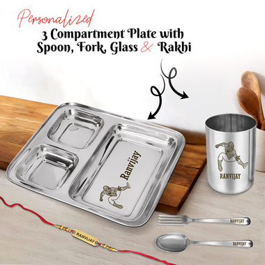 Personalized Rakhi Gift – Customized Steel Plate with Foil Rakhi for Brother