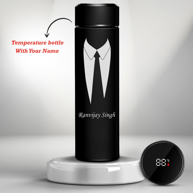 Water Bottle for Men With Name & Suit Design Engraved.