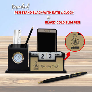 Personalized Engineer's Desk Set-Slim Pen & Pen Stand with Name Engraved.
